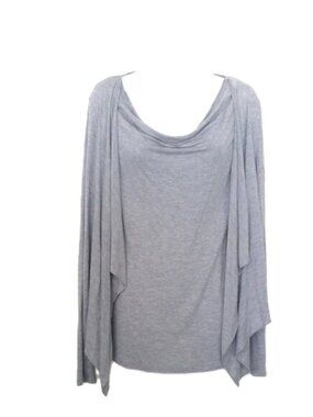 DKNY Jeans Petites Top Gray Waterfall Stretch Drape Cowl Faux 2 Piece EUC Sz PM